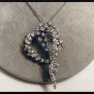 Huge 6Ct Diamond 14k gold brooch pendant Necklace